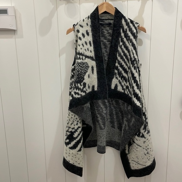 All Saints Black & Cream Wool-Mohair Longline Lagenlook Sweater Vest-Lk. New S - Picture 1 of 8